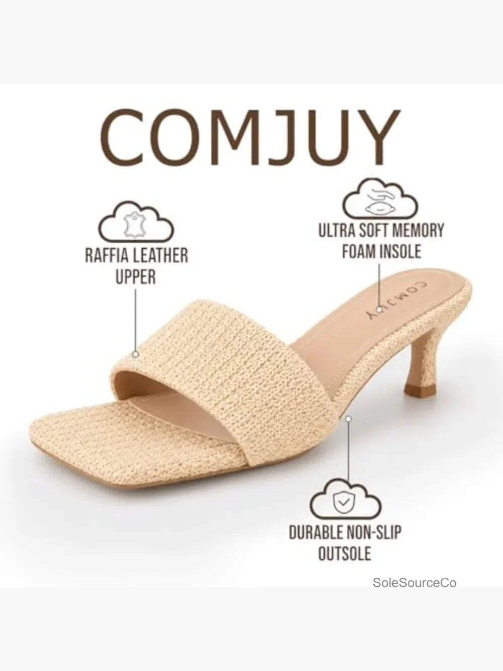 Raffia Kitten Heels Sandals Women's 2 Inch Block Heels Square Toe Summer Slide